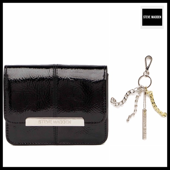 STEVE MADDEN SET BLACK WALLET & KEY CHAIN - Picture 3 of 8
